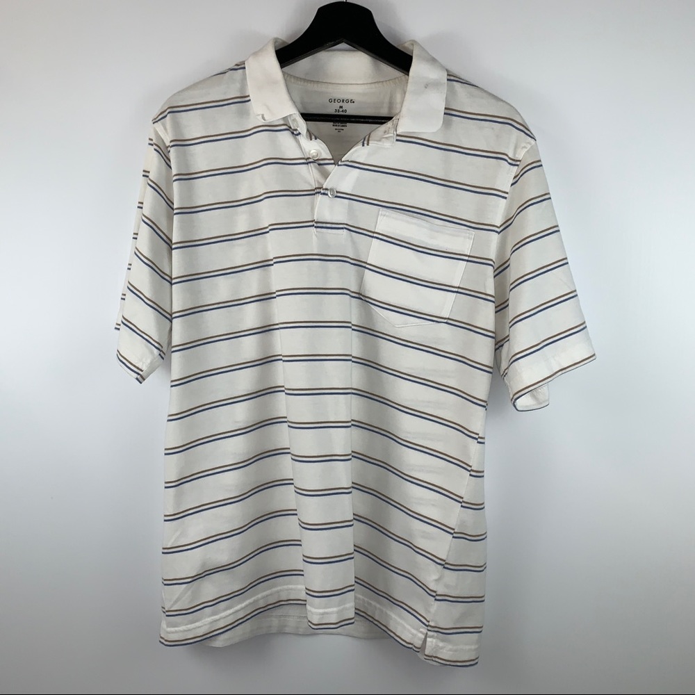 Men’s White w/ Stripes Collard Short Sleeve Shirt